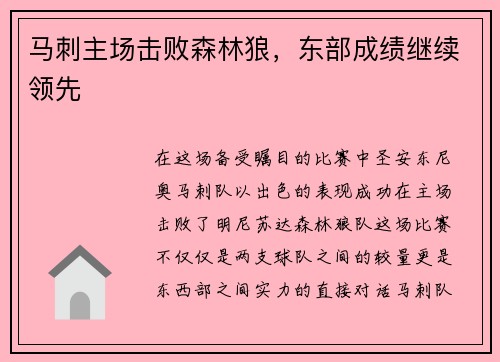 马刺主场击败森林狼，东部成绩继续领先